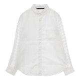 GRANDMA MAMA DAUGHTER toro 丸襟 シアースリーブ 長袖 チェック柄 ブラウス シャツ ホワイト レディース グランマママドーター【中古】5-0822M△
