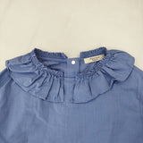 Atlantique Ascoli アトランティックアスコリ フリルカラー フランス製 サイズ1 バックボタン ブラウス シャツ ブルー レディース【中古】5-0710M♪