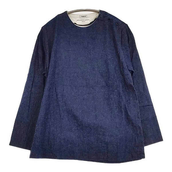 YAECA CREW NECK BLOUSE 151053 コットンリネン インディゴ デニム ブラウス シャツ ブルー レディース ヤエカ【中古】5-1001M∞