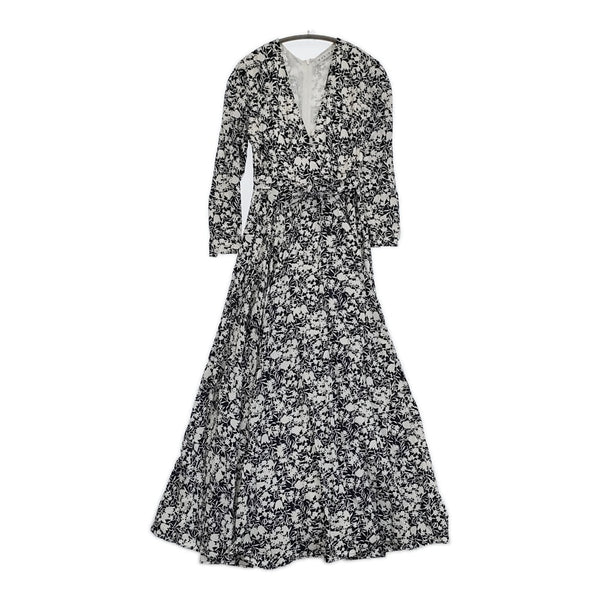 MARIHA フラワー 花柄 インド製 ドレス ワンピース ネイビー ホワイト レディース マリハ【中古】5-0710M♪