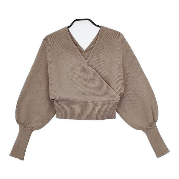 la belle Etude カシュクールニット ショート丈 セーター ニット グレージュ レディース ラベルエチュード【中古】5-1009T∞