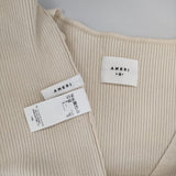 AMERI AMERICAN SLEEVE LAYERED KNIT DRESS リブニットドレス ノースリーブトップス付 ワンピース ベージュ レディース アメリ【中古】5-1225T∞