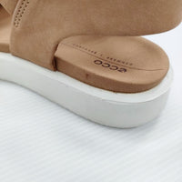 ecco FLOWT W ヌバックレザー サイズ38 定価20900円 ストラップ フラット サンダル キャメル レディース エコー【中古】5-0628S♪