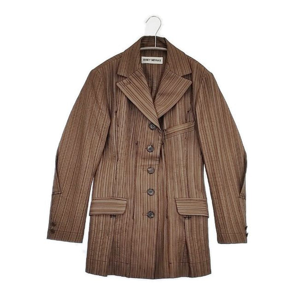 ISSEY MIYAKE IM73-FD022 ポリエステル ステッチ ジャケット ブラウン レディース イッセイミヤケ【中古】5-1124M∞