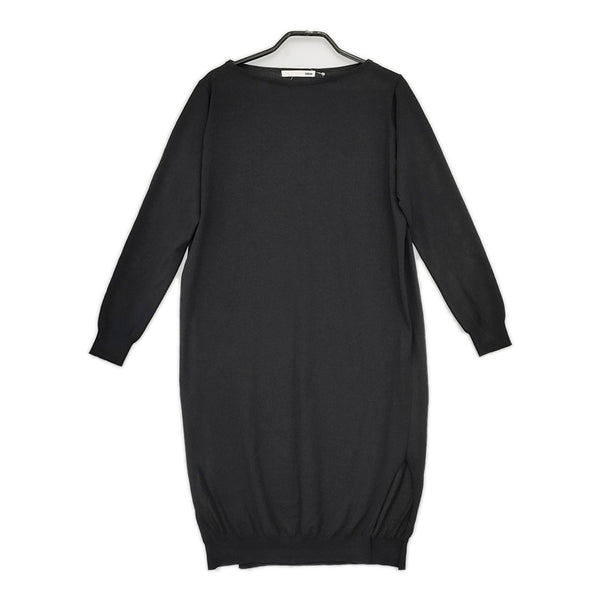 evam eva E161K120 長袖 ニット コットン サイズ1 日本製 ワンピース ブラック レディース エヴァムエヴァ【中古】5-0801M△