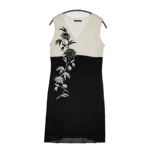 VIVIENNE TAM 刺繍 パワーネット Vネック ノースリーブ ワンピース ブラック ホワイト レディース ヴィヴィアンタム【中古】5-0716S♪