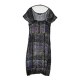 MAX MARA サイズM スクエアネック フレンチスリーブ レーヨン ワンピース ネイビー パープル レディース マックスマーラ【中古】5-0716S♪