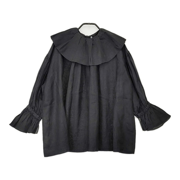 nest Robe 01222-1202 ラミー付け襟 22SS ギャザー 長袖 ブラウス シャツ ブラック レディース ネストローブ【中古】5-0801M△