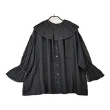 nest Robe 01222-1202 ラミー付け襟 22SS ギャザー 長袖 ブラウス シャツ ブラック レディース ネストローブ【中古】5-0801M△