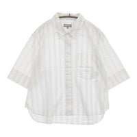 MARGARET HOWELL 578-11582031 2 コットンリネンストライプ ハーフスリーブ シャツ ホワイト レディース マーガレットハウエル【中古】5-0725S♪