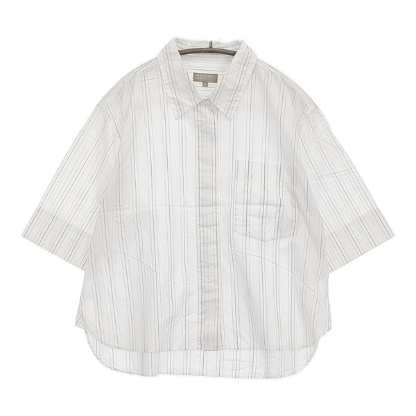 MARGARET HOWELL 578-11582031 2 コットンリネンストライプ ハーフスリーブ シャツ ホワイト レディース マーガレットハウエル【中古】5-0725S♪