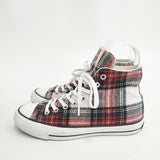 CONVERSE 100 WOOLCHECK HI WHITE オールスター タータンチェック 定価9180円 ハイカット 25.5cm スニーカー レッド グリーン レディース コンバース【中古】5-1119T◎