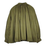 (g) コットンタイプライターギャザーブラウス 長袖 サイズF 日本製 ワイド ブラウス シャツ カーキ レディース グラム【中古】5-1021M△