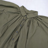 (g) コットンタイプライターギャザーブラウス 長袖 サイズF 日本製 ワイド ブラウス シャツ カーキ レディース グラム【中古】5-1021M△