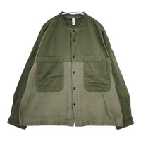 prit ネル×ドビーネル 切替スタンドカラーポケットワイドシャツ 定価15180円 製品洗い 長袖シャツ グリーン レディース プリット【中古】5-1013T∞