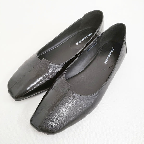 yuko imanishi ASAHI レザー エナメル アシンメトリーフラットシューズ 定価16500円 38 靴 ブラック レディース ユウコイマニシ【中古】5-0710G♪