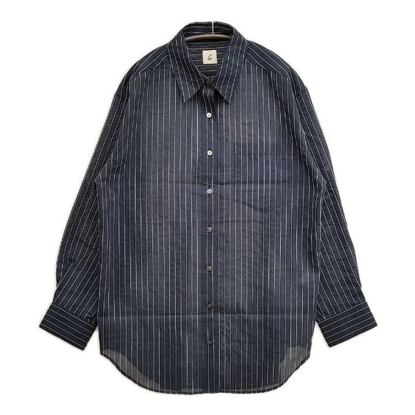 ROKU 6 BEAUTY&YOUTH スケ ストライプ シャツ 定価27500円 長袖シャツ 24AW ネイビー レディース ロクビューティアンドユース【中古】5-0927M∞