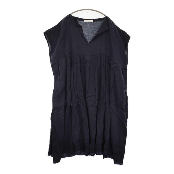 veritecoeur スキッパータックワンピース 定価21600円 ST-012 リネン ワンピース ネイビー レディース ヴェリテクール【中古】5-0716S♪