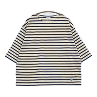 ORCIVAL 未使用 クルーネックハーフスリーブプルオーバー Tシャツ カットソー ブルー ベージュ レディース オーシバル/オーチバル【中古】5-0806S♪