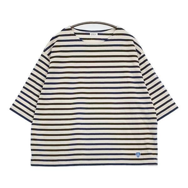 ORCIVAL 未使用 クルーネックハーフスリーブプルオーバー Tシャツ カットソー ブルー ベージュ レディース オーシバル/オーチバル【中古】5-0806S♪