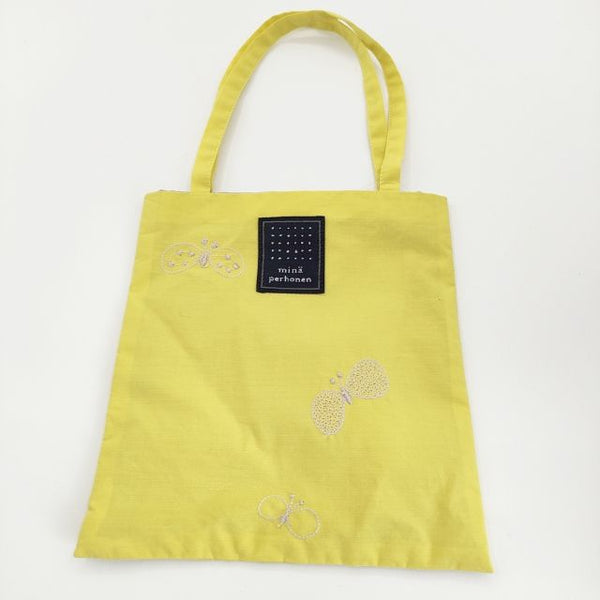 mina perhonen ya9883 choucho ミニバッグ 刺繍 トートバッグ イエロー レディース ミナペルホネン【中古】5-0910G∞
