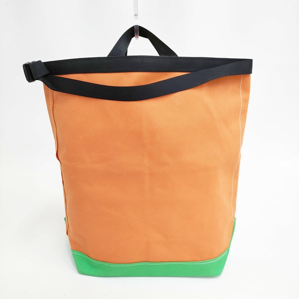 TEMBEA 未使用品 ROLL TOP TOTE 定価22000円 コットン トートバッグ オレンジ グリーン レディース テンベア【中古】5-0808G◎