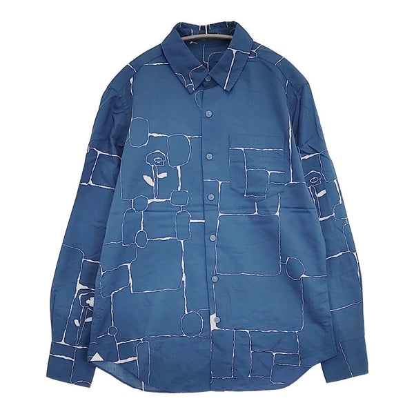 mina perhonen undiscovered サイズS ps1062h 長袖シャツ ブルー ホワイト メンズ ミナペルホネン【中古】5-1014M♪