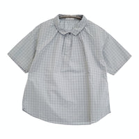 CLASKA コットン シンプルブラウス チェック 4211-0286 サイズ38 ブラウス シャツ ブルーグレー ホワイト レディース クラスカ【中古】5-0718S♪