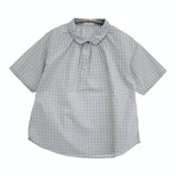 CLASKA コットン シンプルブラウス チェック 4211-0286 サイズ38 ブラウス シャツ ブルーグレー ホワイト レディース クラスカ【中古】5-0718S♪