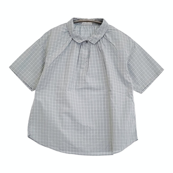 CLASKA コットン シンプルブラウス チェック 4211-0286 サイズ38 ブラウス シャツ ブルーグレー ホワイト レディース クラスカ【中古】5-0718S♪