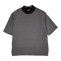 Healthknit モックネック ボーダー サイズM 半袖Ｔシャツ カットソー ブラック ホワイト レディース ヘルスニット【中古】5-0725S♪