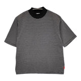 Healthknit モックネック ボーダー サイズM 半袖Ｔシャツ カットソー ブラック ホワイト レディース ヘルスニット【中古】5-0725S♪