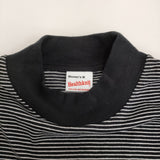 Healthknit モックネック ボーダー サイズM 半袖Ｔシャツ カットソー ブラック ホワイト レディース ヘルスニット【中古】5-0725S♪