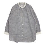 休日と詩 portom23076 アリウムロングシャツ ストライプ コットン 長袖シャツ ブルー ホワイト レディース 休日と詩【中古】5-1109M∞