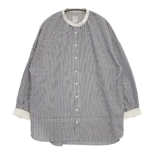 休日と詩 portom23076 アリウムロングシャツ ストライプ コットン 長袖シャツ ブルー ホワイト レディース 休日と詩【中古】5-1109M∞