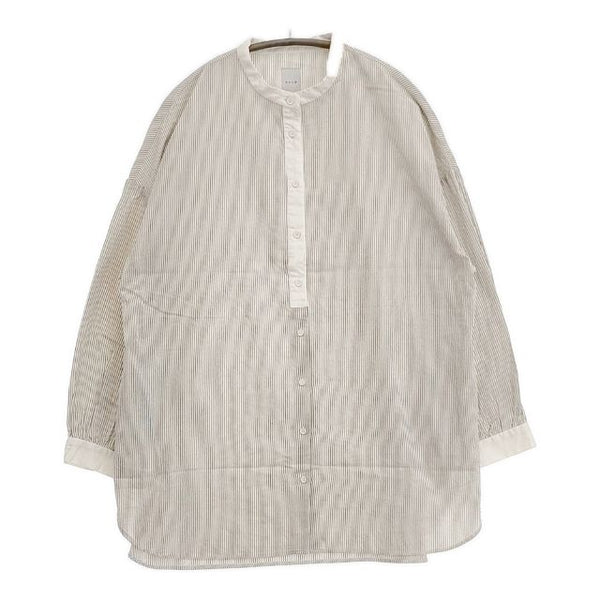 休日と詩 portom23018 アリッサムロングシャツ ストライプ 長袖シャツ オフホワイト ブラック レディース 休日と詩【中古】5-1109M∞