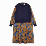 ANTIPAST 花柄 ニット ドッキング 定価48000円 FC389 サイズ1 ワンピース ブラウン ネイビー レディース アンティパスト【中古】5-1103T♪