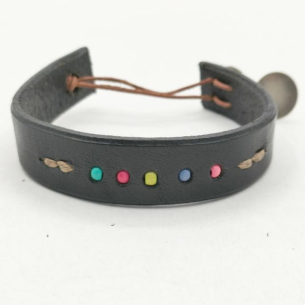 HENRY CUIR ビーズ レザー ブレスレット ブラック レディース アンリークイール【中古】5-0910G∞