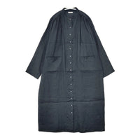 fog linen work リトアニア製リネン コートワンピース 長袖 ギャザー ワンピース ネイビー レディース フォグリネンワーク【中古】5-0812M△