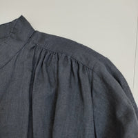 fog linen work リトアニア製リネン コートワンピース 長袖 ギャザー ワンピース ネイビー レディース フォグリネンワーク【中古】5-0812M△