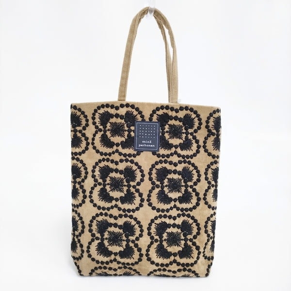 mina perhonen 新品 aca9047 blumen toast bag 刺繍 定価9900円 トートバッグ ベージュ ブラック レディース ミナペルホネン【中古】5-0718T♪