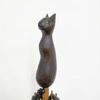 イイダ傘店 日傘 43cm 獣地 KIYATA 定価36720円 黒猫 木彫り 傘 チャコールグレー レディース イイダ傘店【中古】5-0718G♪