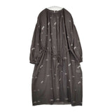 mina perhonen choucho 定価46200円 wa3546 刺繍 コットン サイズ40 ベルト付き ワンピース グレー レディース ミナペルホネン【中古】5-1214M∞