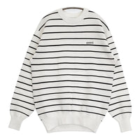 emmi 10th emmiロゴミラノリブトップス 定価15400円 ボーダー コットン ニット 25SS ホワイト ブラック レディース エミ【中古】5-0718M♪