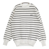 emmi 10th emmiロゴミラノリブトップス 定価15400円 ボーダー コットン ニット 25SS ホワイト ブラック レディース エミ【中古】5-0718M♪