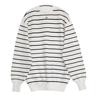 emmi 10th emmiロゴミラノリブトップス 定価15400円 ボーダー コットン ニット 25SS ホワイト ブラック レディース エミ【中古】5-0718M♪