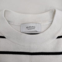 emmi 10th emmiロゴミラノリブトップス 定価15400円 ボーダー コットン ニット 25SS ホワイト ブラック レディース エミ【中古】5-0718M♪