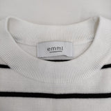 emmi 10th emmiロゴミラノリブトップス 定価15400円 ボーダー コットン ニット 25SS ホワイト ブラック レディース エミ【中古】5-0718M♪