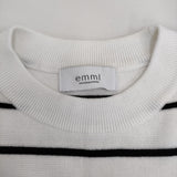 emmi 10th emmiロゴミラノリブトップス 定価15400円 ボーダー コットン ニット 25SS ホワイト ブラック レディース エミ【中古】5-0718M♪