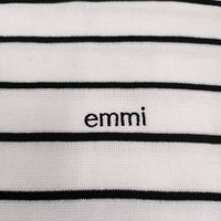 emmi 10th emmiロゴミラノリブトップス 定価15400円 ボーダー コットン ニット 25SS ホワイト ブラック レディース エミ【中古】5-0718M♪